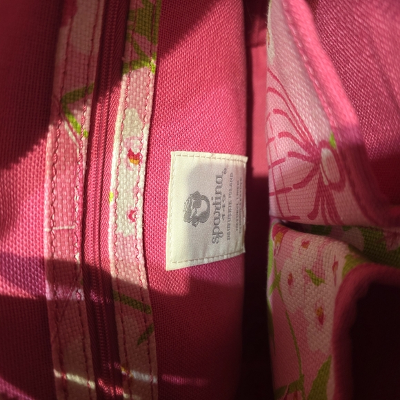 Spartina 449 Pink & White Floral Birdcage Tote EXCELLENT Cond L:13 H:10 - Picture 6 of 13